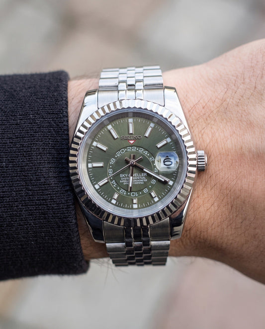 Olive Dial Sky Dweller on the wrist