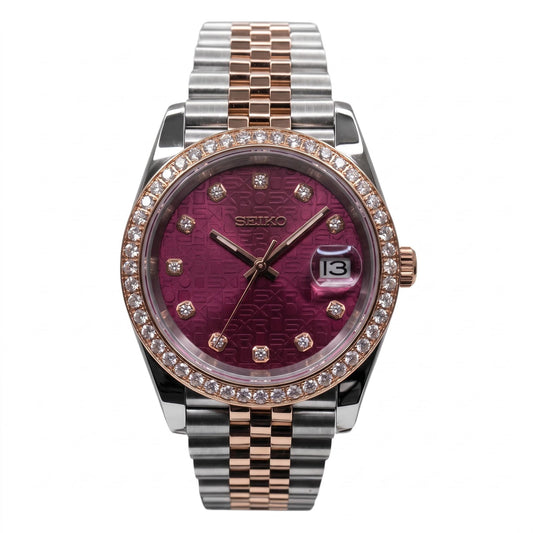 Maroon Eclipse, two tone with diamond bezel and maroon dial