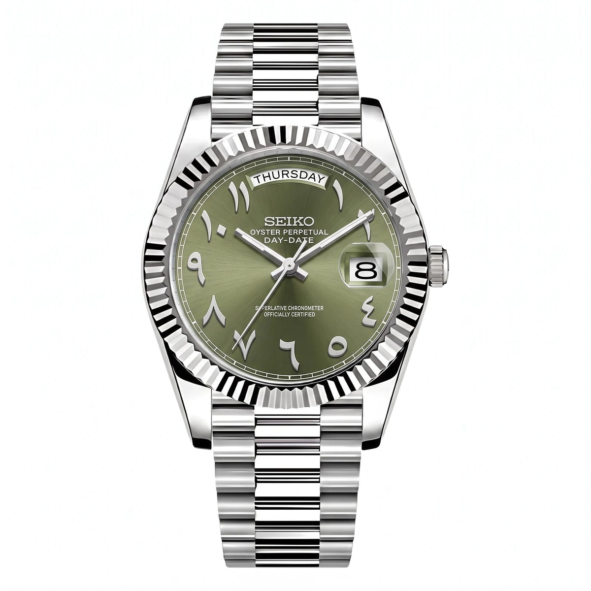Olive Arabic Dial Day-Date, steel with olive green Arabic dial