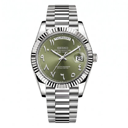 Olive Arabic Dial Day-Date, steel with olive green Arabic dial