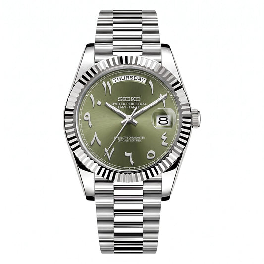 Olive Arabic Dial Day-Date, steel with olive green Arabic dial