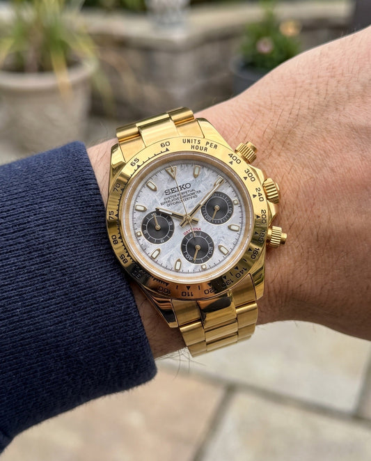 Gold Meteorite Seitona on the wrist