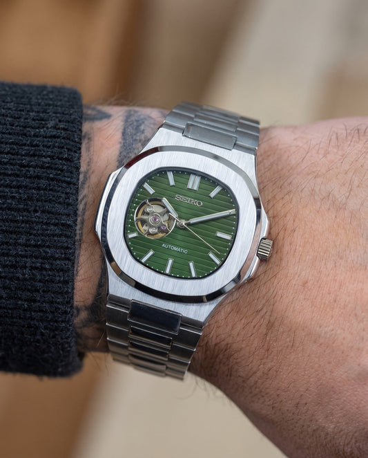 Open Heart Green Dial Nautiko on the wrist