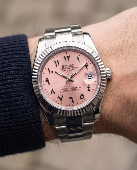 Pink Arabic Datejust on the wrist