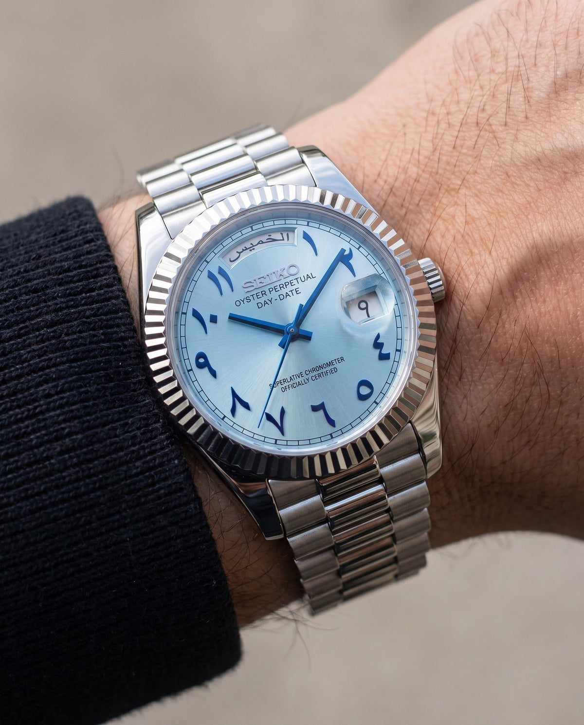 Platinum Arabic Day-Date on the wrist