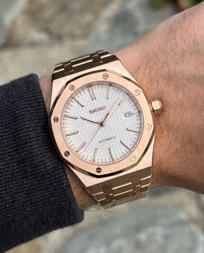 Rosegold White Dial Seikoak on the wrist