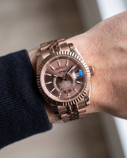 Rosegold Choco Sky Dweller on the wrist